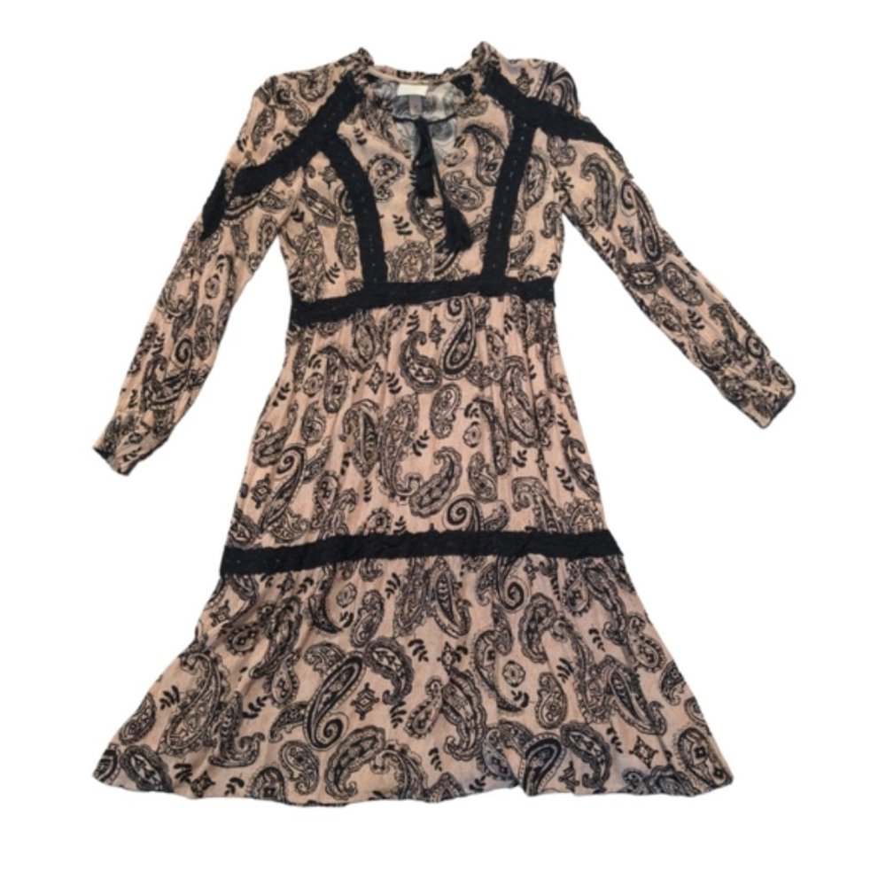 Knox Rose Bohemian Tan and Black Paisley Crochet Dress Size Medium